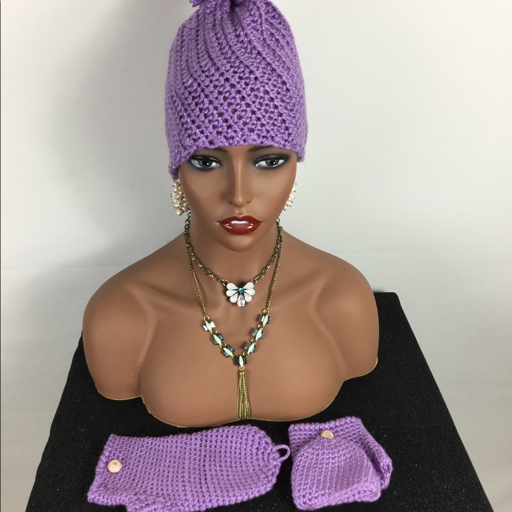 *NWOT*Handmade Crochet Hat with Fingers Out Glover - Picture 1 of 4